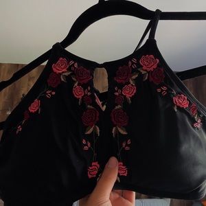 Black Roses Halter Bikini Top